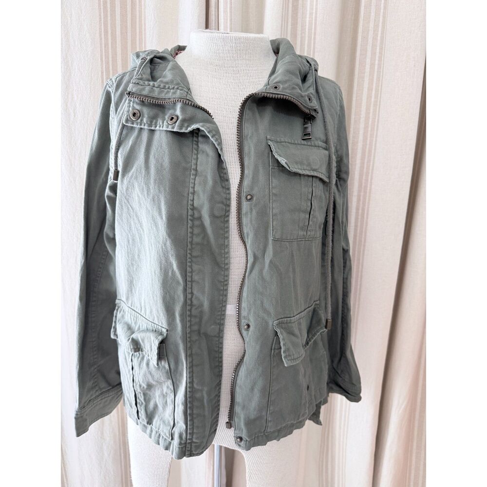 Madden NYC Olive Green Hooded Utility Field Jacket S/P Military Cargo 153